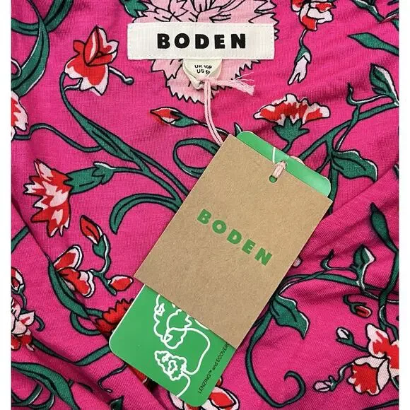 Boden Kristen Pleated Jersey Dress Pink Yarrow Carnation Vine Petite Size 6P NEW - Picture 8 of 10